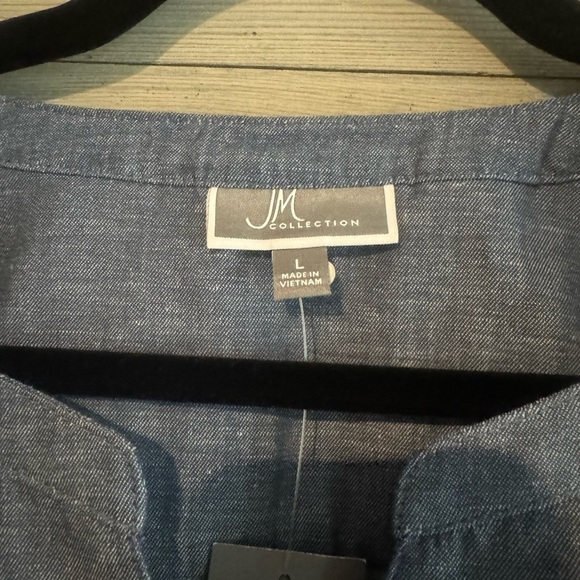 JM Collection Denim Blue Tunic with Pearl Accents - Picture 2 of 8